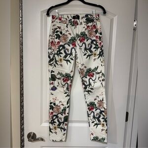 7 For All Mankind Floral Women Jeans - White and Multicolor Snake Floral Print